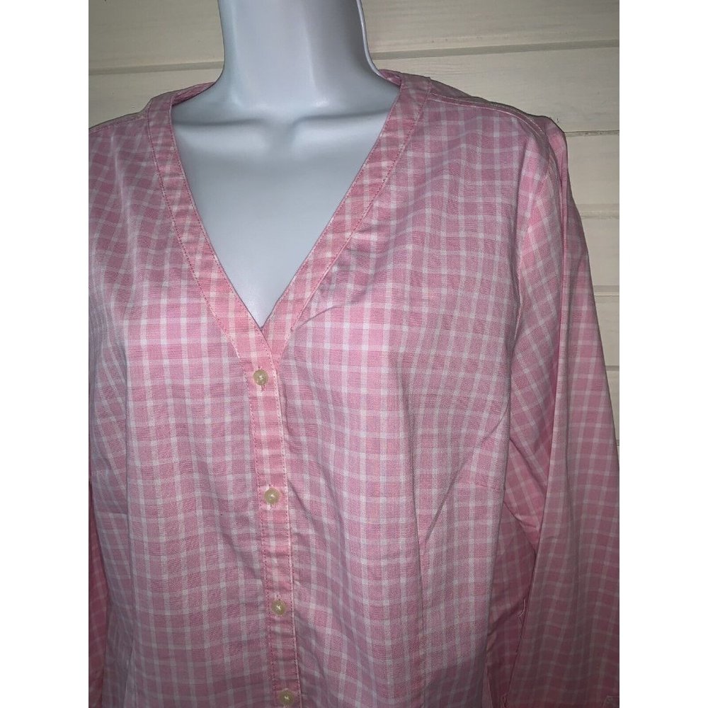 Riders Lee Sz LARGE Easy Care Blouse Shirt Button Pink Check Cotton Stretch EUC